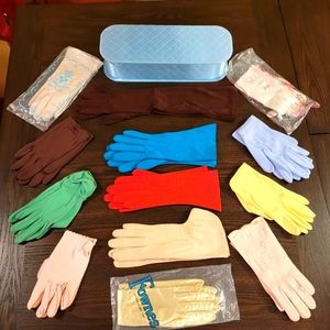 Lot of 13 Vintage Pairs of 1950s Gloves and Glove Storage Box